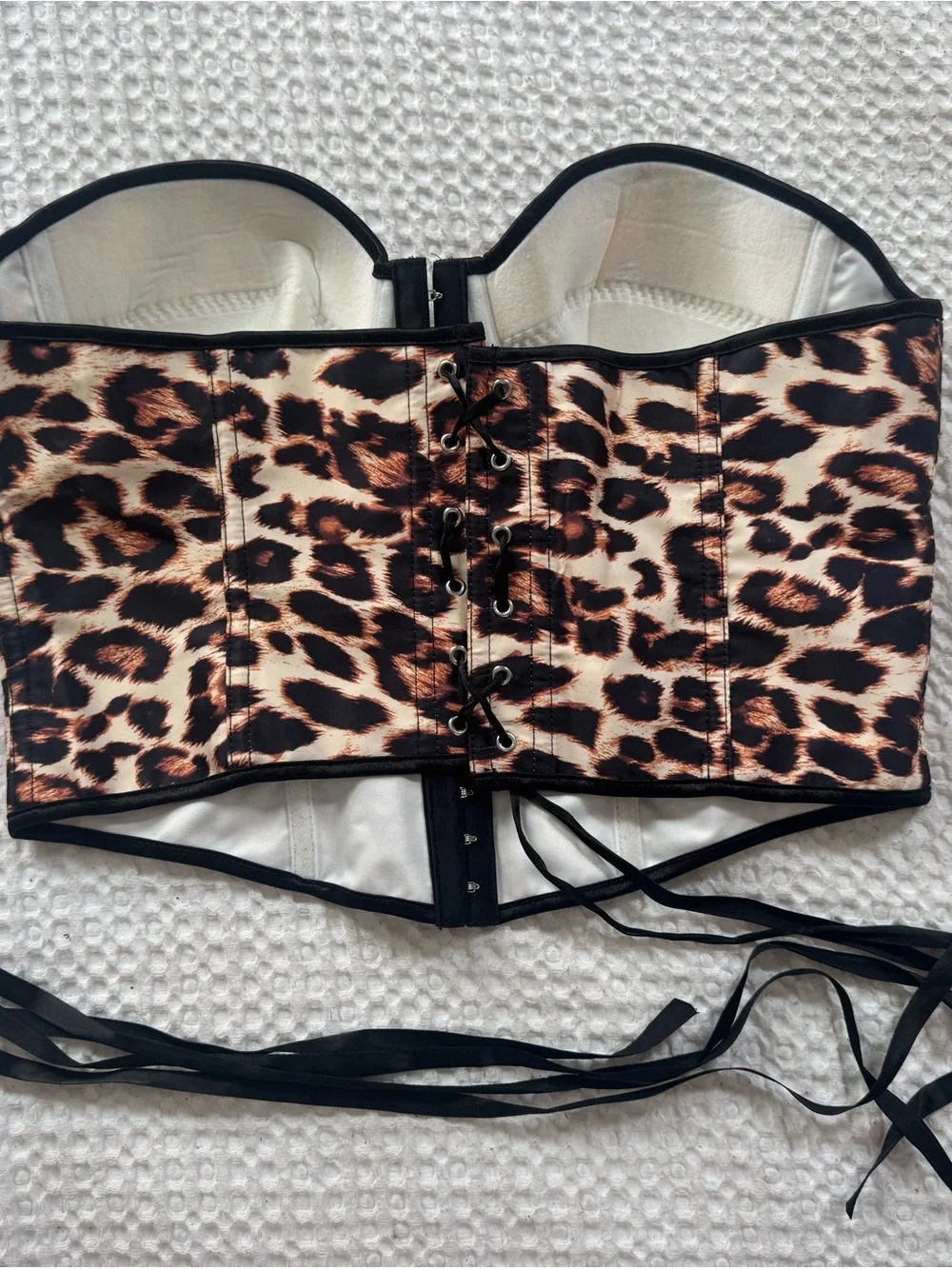 Amazon Leopard Print Strapless Corset Bandeau in Black and Tan